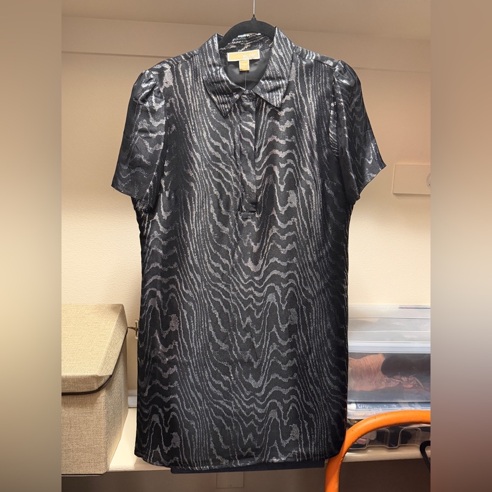 Michael Kors Black Metallic Zebra-Effect Button-Up Top